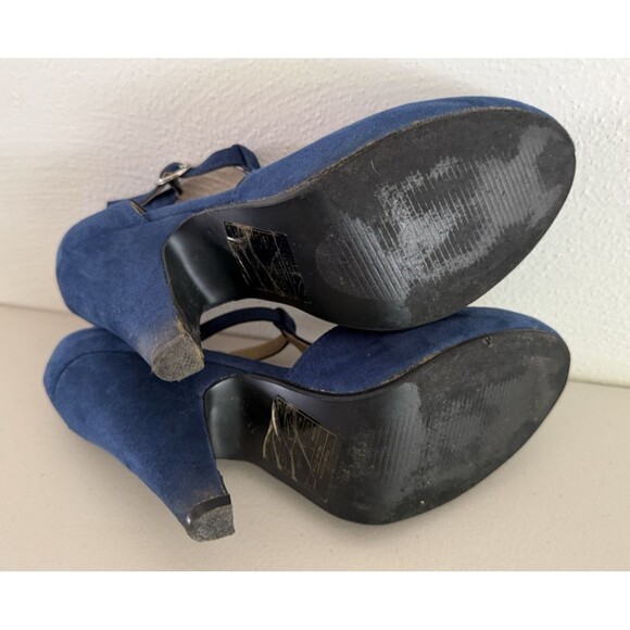 ModCloth Graham Street Heels Size 7.5 Blue Suede T-Strap Retro Vintage Style - Picture 5 of 9